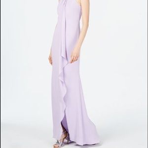 Calvin Klein Halter-Neck Ruffle Gown in lavender